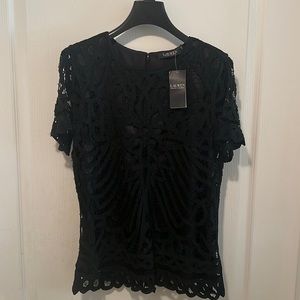 NWT Lauren Ralph Lauren absolutely beautiful black lace top! Fully lined, size 2